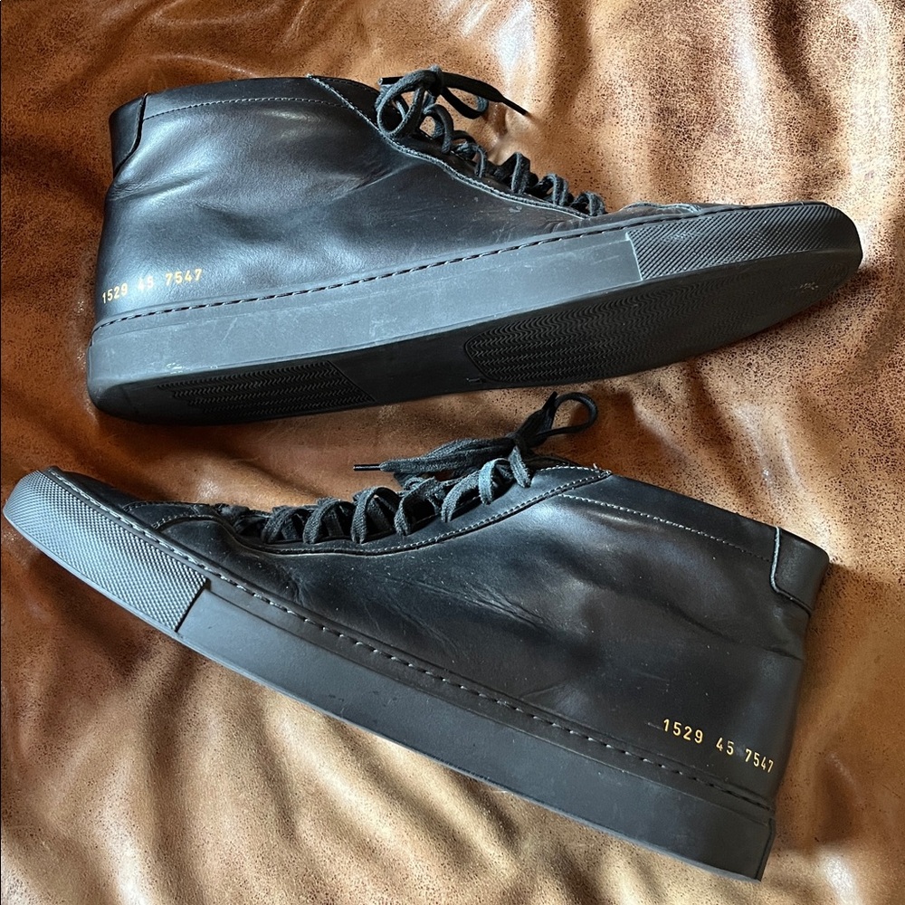 Common Projects Black Leather High-Top Sneakers